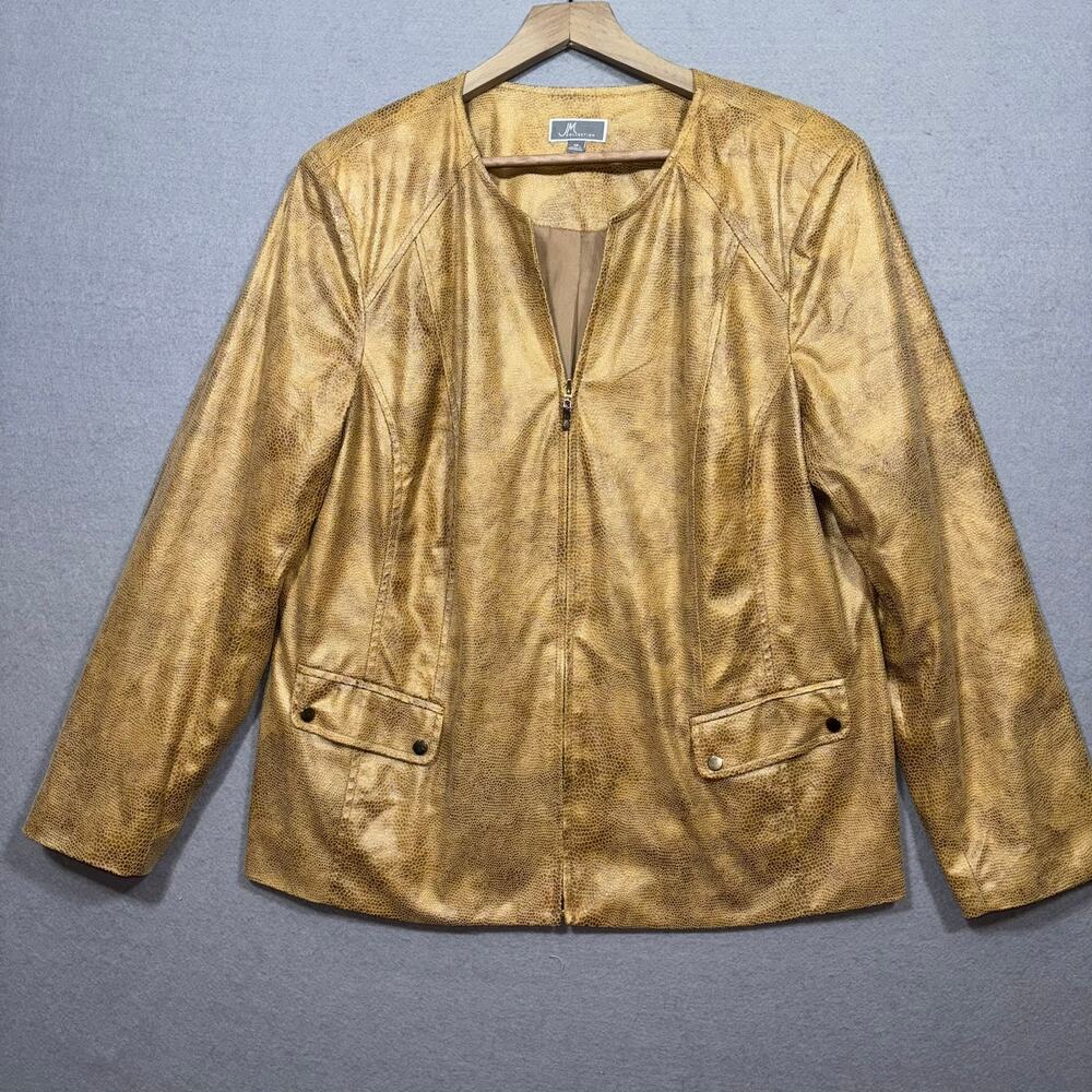 JM Collection Jacket‎ 18 Plus Gold Textured Shine Elegant Statement Maximalist